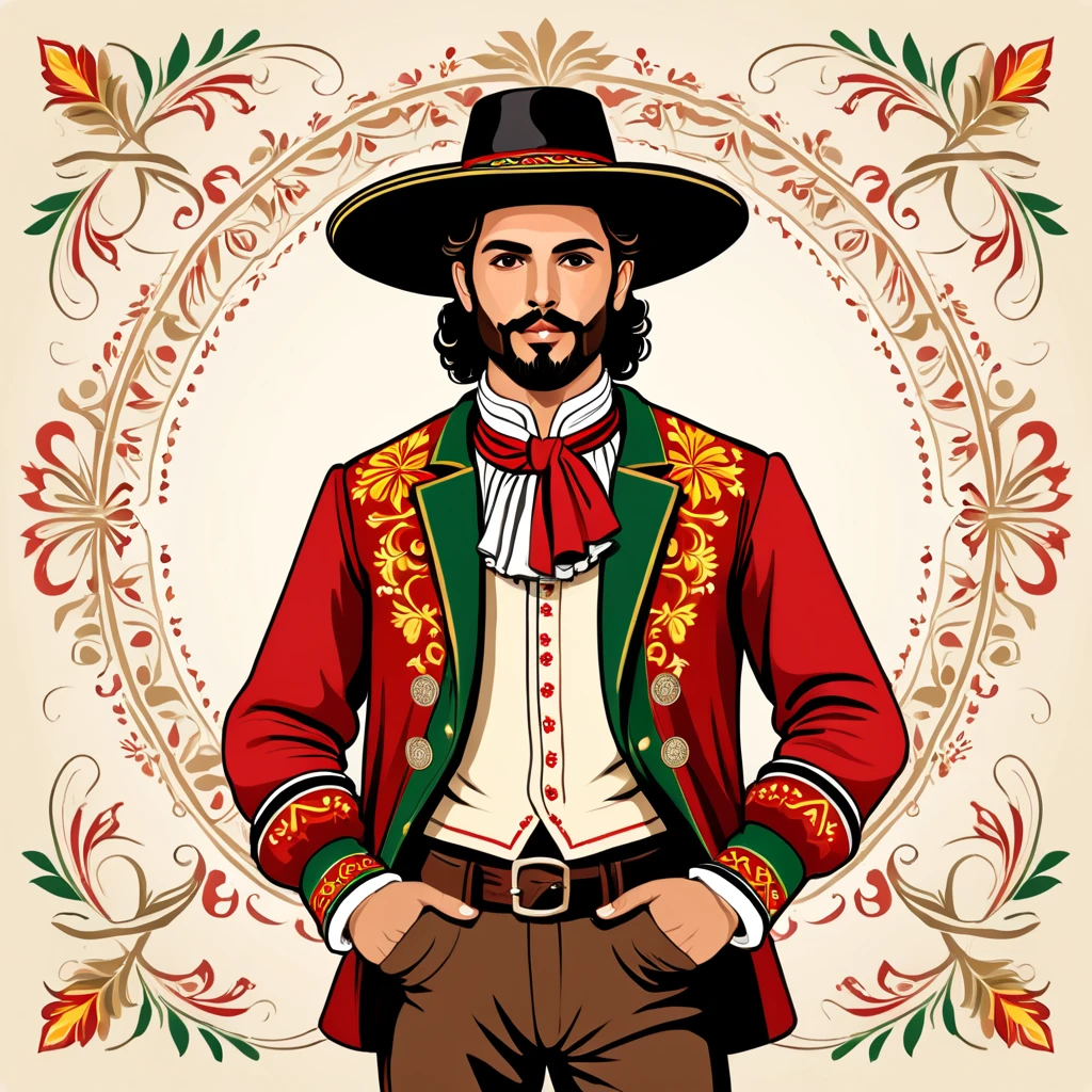 man in portugese folk outfit, vector graphics, strong contours