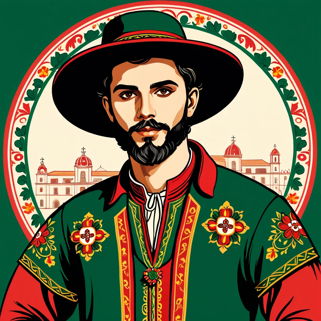 man in portugese folk outfit, vector graphics, strong contours
