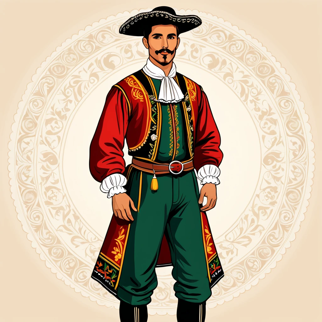 man in portugese folk outfit, vector graphics, strong contours