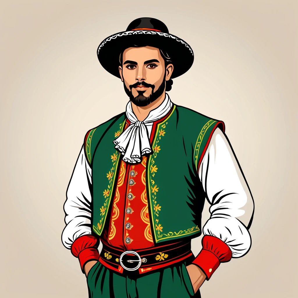 man in portugese folk outfit, vector graphics, strong contours
