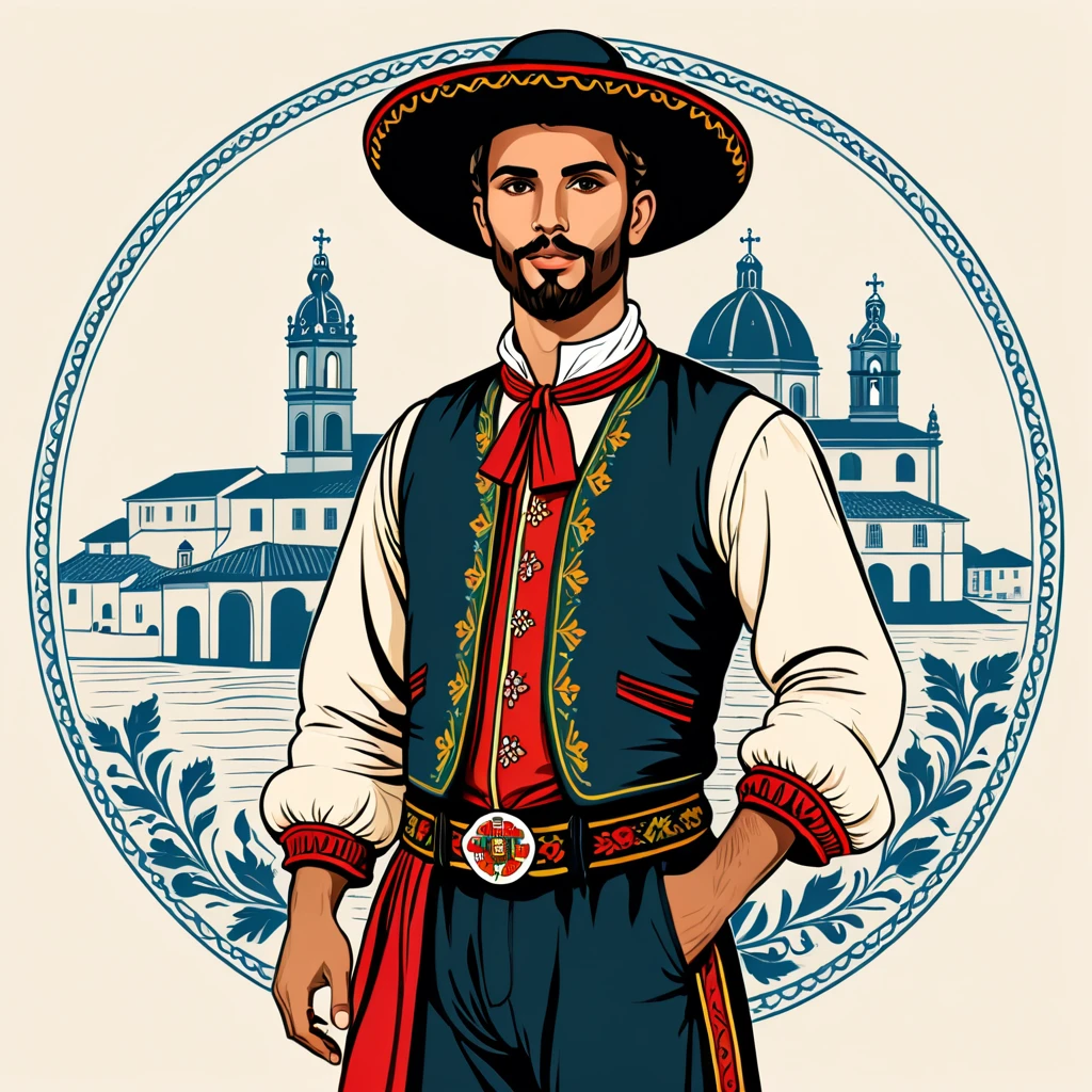 man in portugese folk outfit, vector graphics, strong contours
