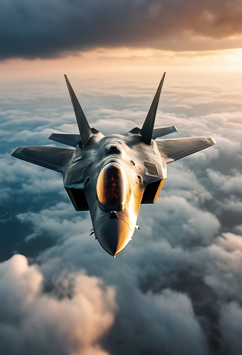 F-22 Raptor Fighter plane flying through cloudy sky, cinematic action camera,  exciting epic action camera, masterpiece quality wallpaper, sharp details (masterpiece:1.2) (photorealistic:1.2) (bokeh) (best quality) (intricate) (8k) (HDR) (cinematic lighting) (sharp focus)