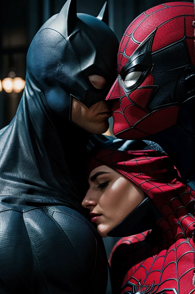 Spiderman kissing Batman