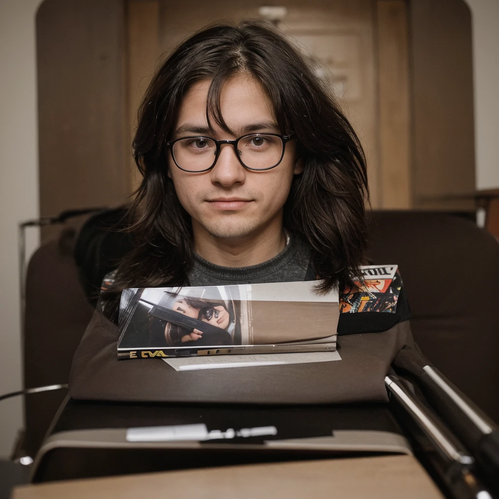 A photo of a 30 year old man who is wearing glasses. Yearbook photo style