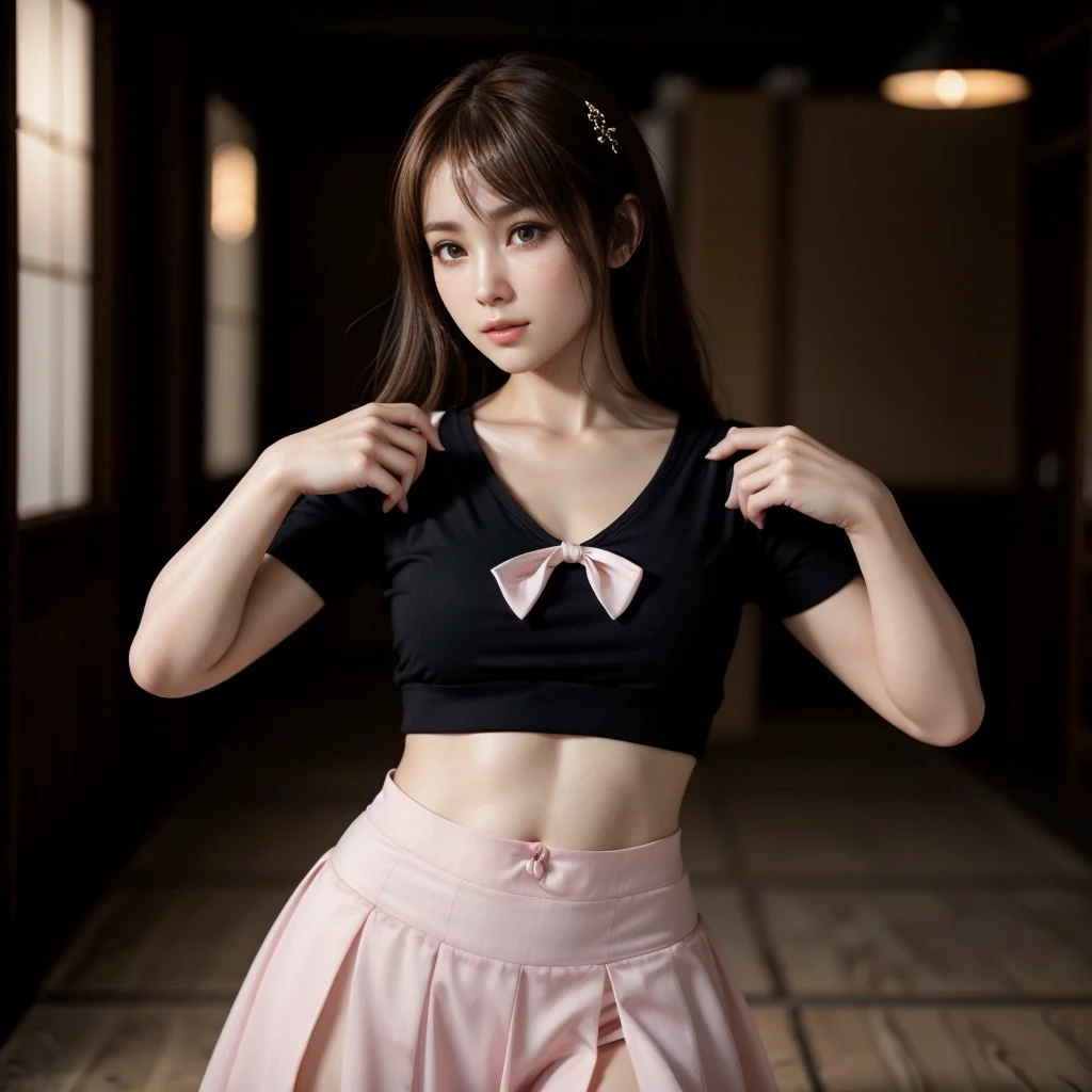 Kasumi, brown eyes, (best quality, ultra-detailed), (realistic:1.37), beautiful and detailed face, ultra-realistic texture, delicate face, delicate body, red lipstick, bright colors. High definition, 8K.