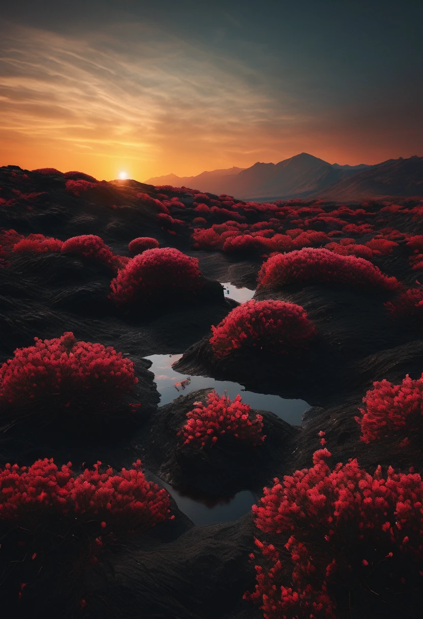 black aesthetic landscape, 8k, masterpiece,