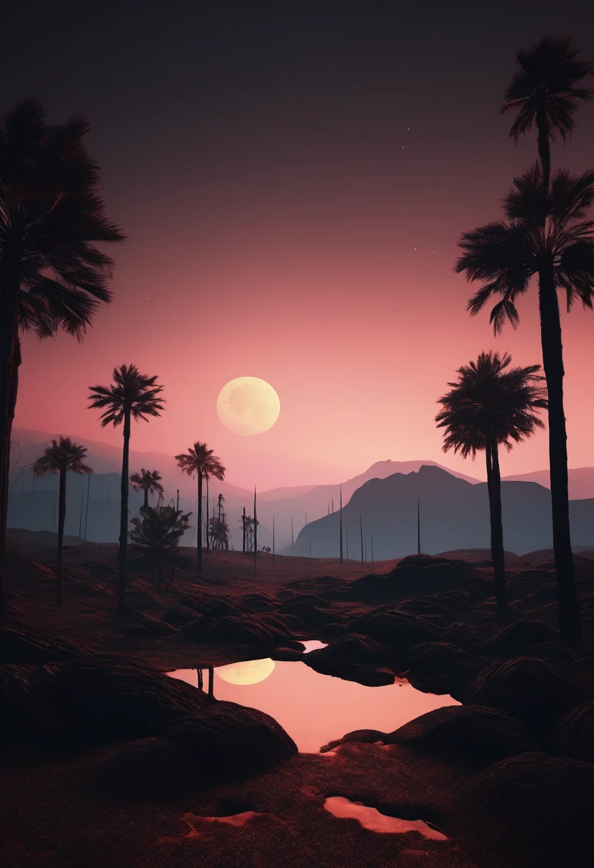 black aesthetic landscape, 8k, masterpiece,