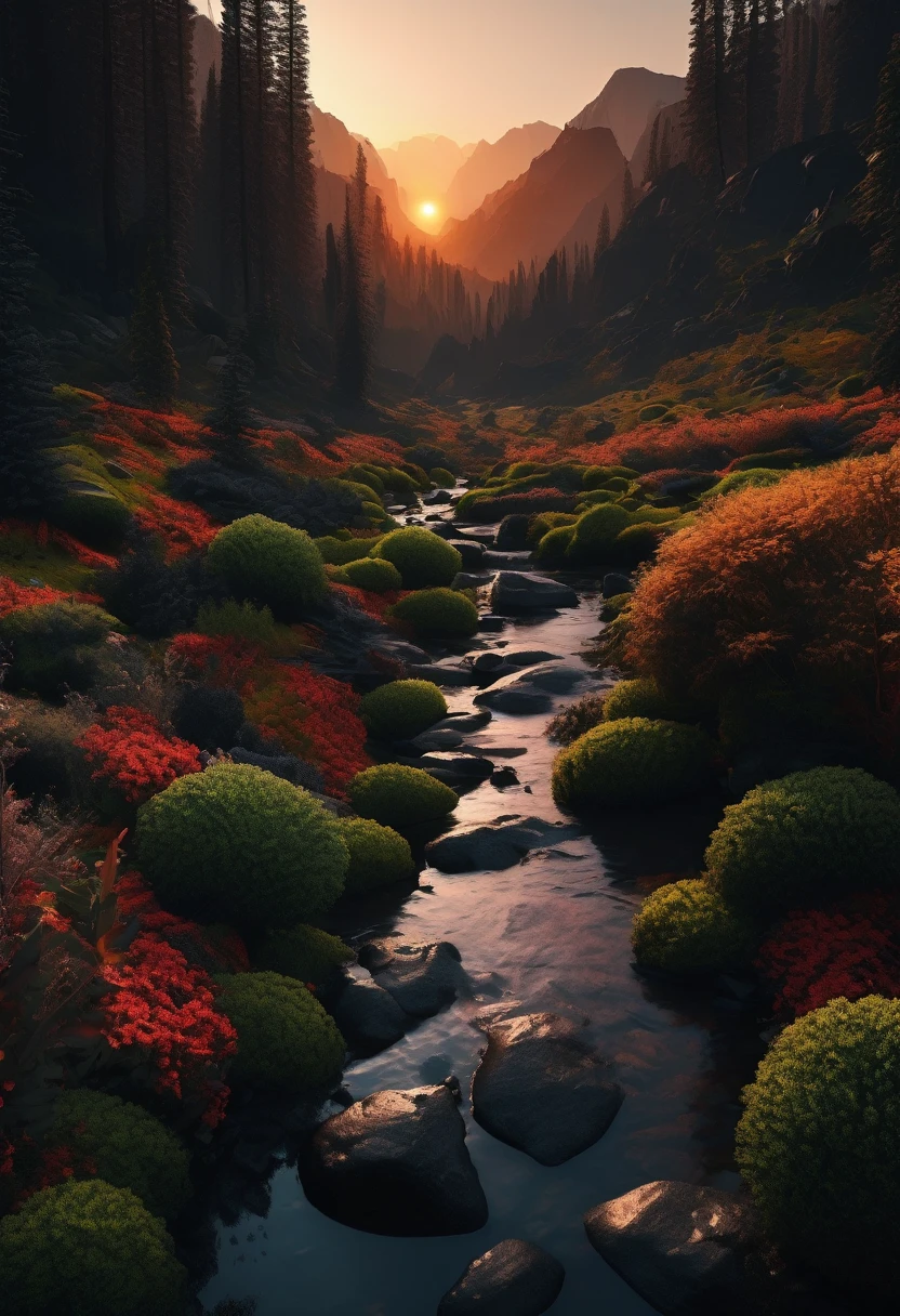 black aesthetic landscape, 8k, masterpiece,