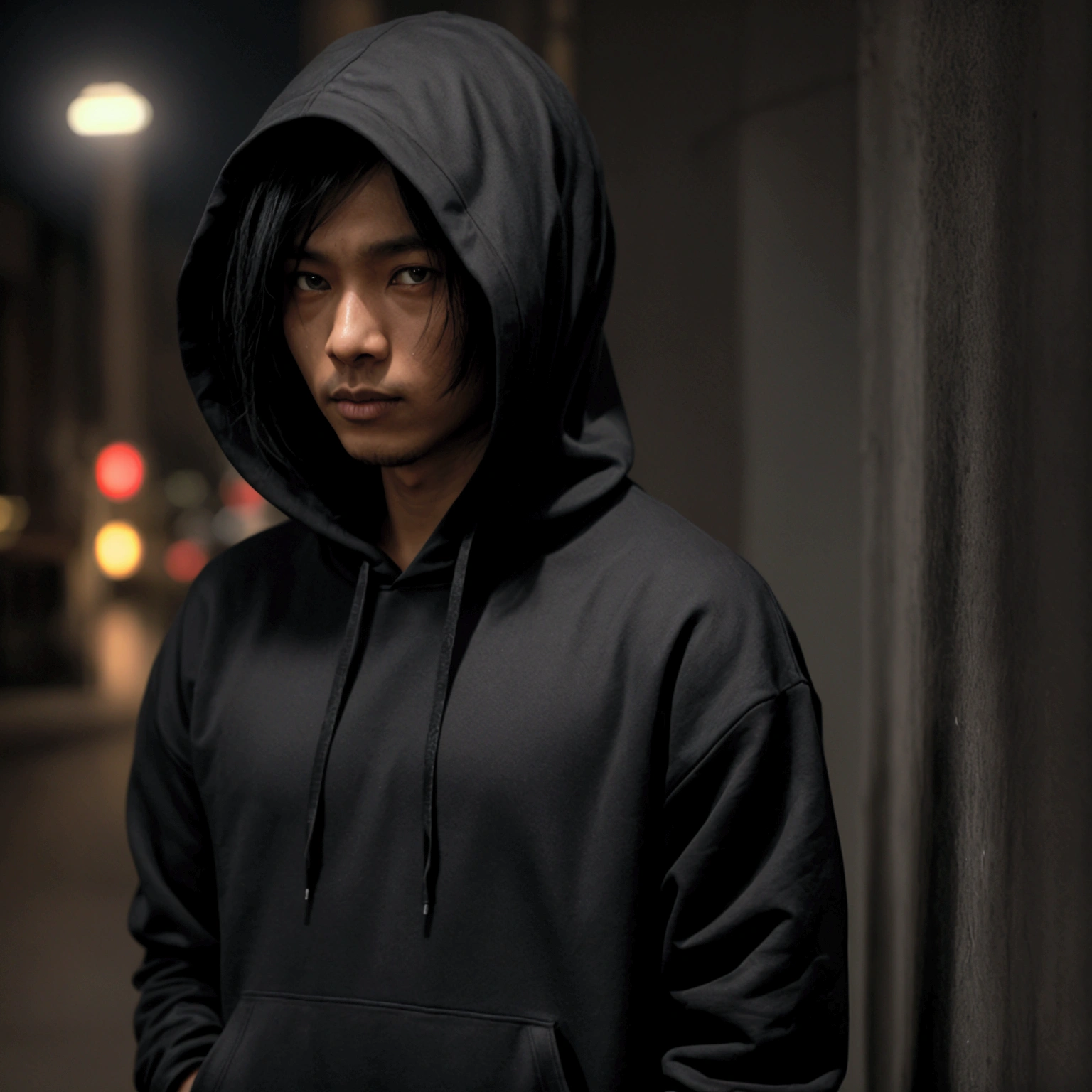hioshiru, puro, anthro, male, solo, clothing, 2024, black clothing, hoodie, black topwear, lidded eyes, black hoodie, indian city background,epresenting the digital world they navigate. Overall, the image should evoke a sense of danger and secrecy, with the viewer feeling the presence of the evil hacker lurking in the shadows, face in shadow