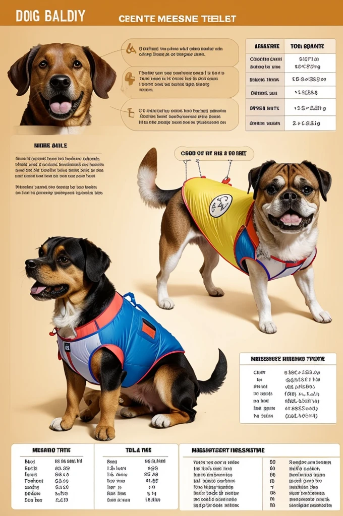 I want to create a measurement table for dog parachute shirts which come in size S , mile , Please note that the measurements are for belly and chest with illustrative and explanatory images