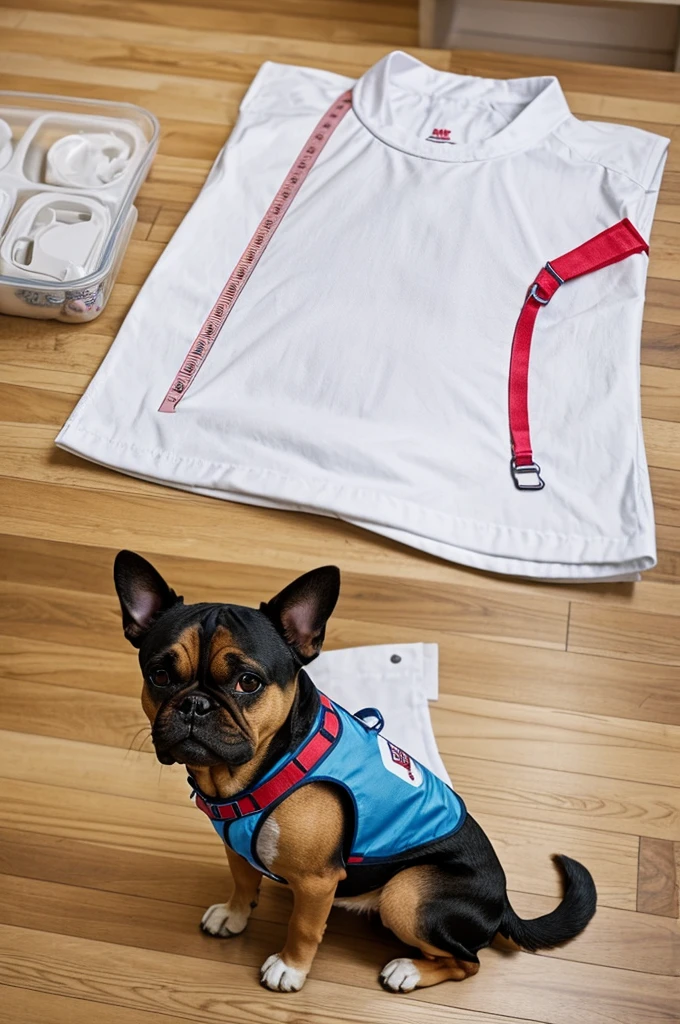 I want to create a measurement table for dog parachute shirts which come in size S , mile , Please note that the measurements are for belly and chest with illustrative and explanatory images