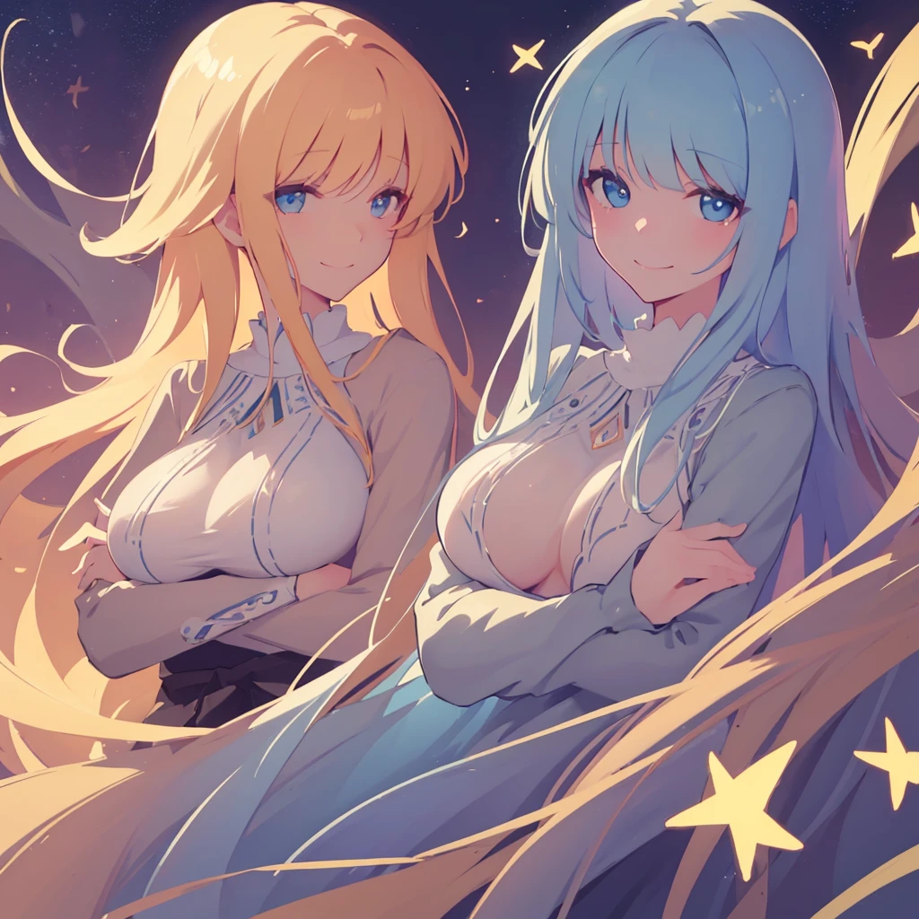 (best quality,4k,8k,highres,masterpiece:1.2),ultra-detailed,beautiful detailed eyes,A girl with beautiful eyes, everyone, beautiful anime girl, cute anime girl, smooth anime art, anime style, elegant colors, soft lighting, beautiful sensitive eyes, very coquettish, (beautiful large breast:1.2),smile