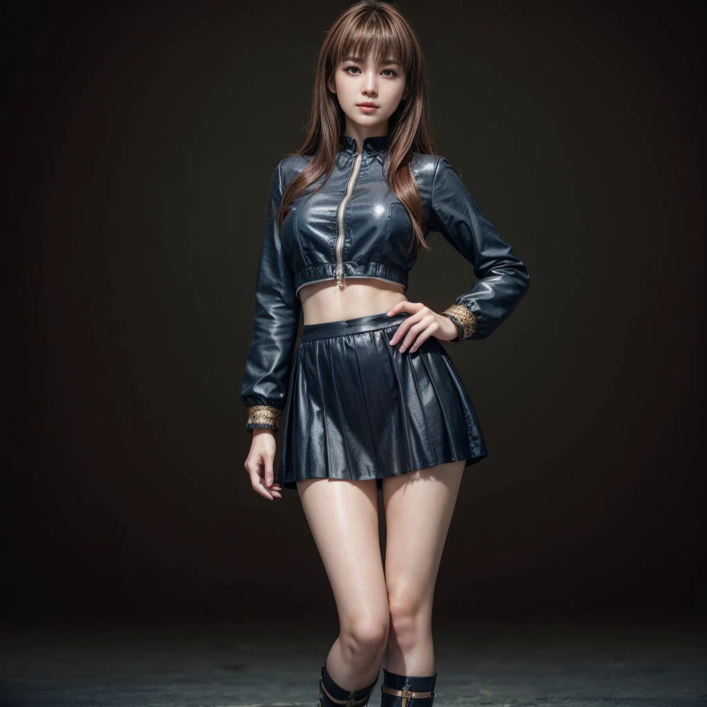 Kasumi, brown eyes, (best quality, ultra-detailed), (realistic:1.37), beautiful and detailed face, ultra-realistic texture, delicate face, delicate body, red lipstick, bright colors. High definition, 8K.