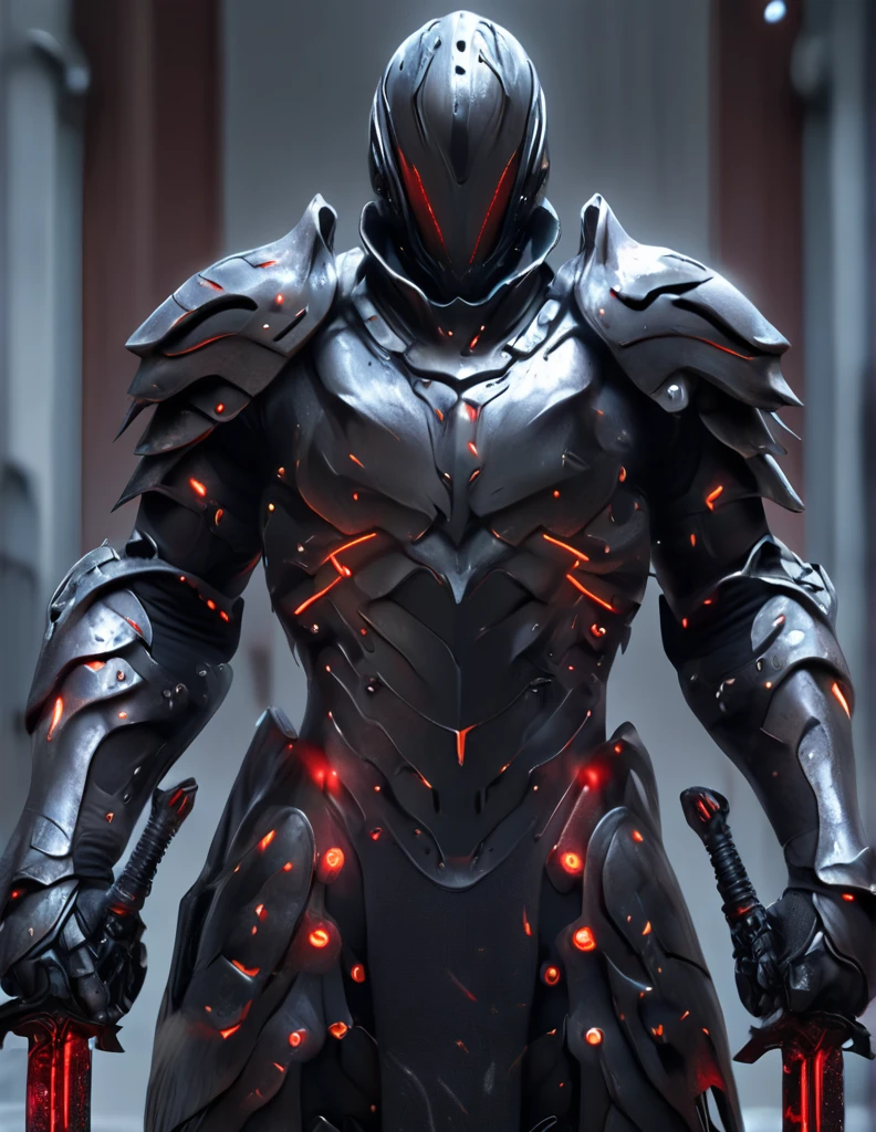 arafed man in a black suit with a sword and a helmet, covered in full metal armor, raiden metal gear, stylish cyborg armor, covered in full silver armor, movie still of a villain cyborg, cyborg samurai, cyborg ninja, raiden from metal gear rising, cyber japan style armor, black scales and cyborg tech, akihiko yoshida. unreal engine With core in the chest and huge giant Bigger than a building