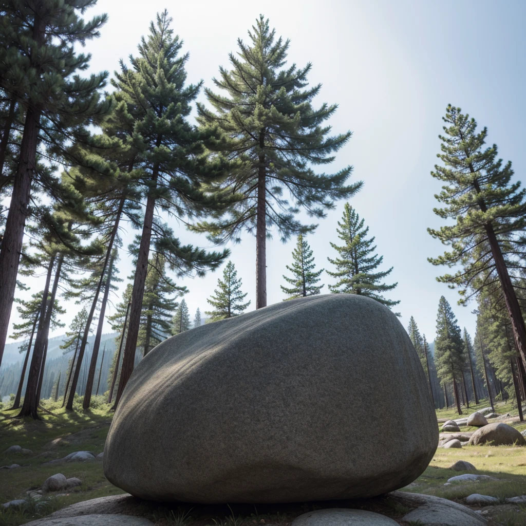 Pine forest behind the stone