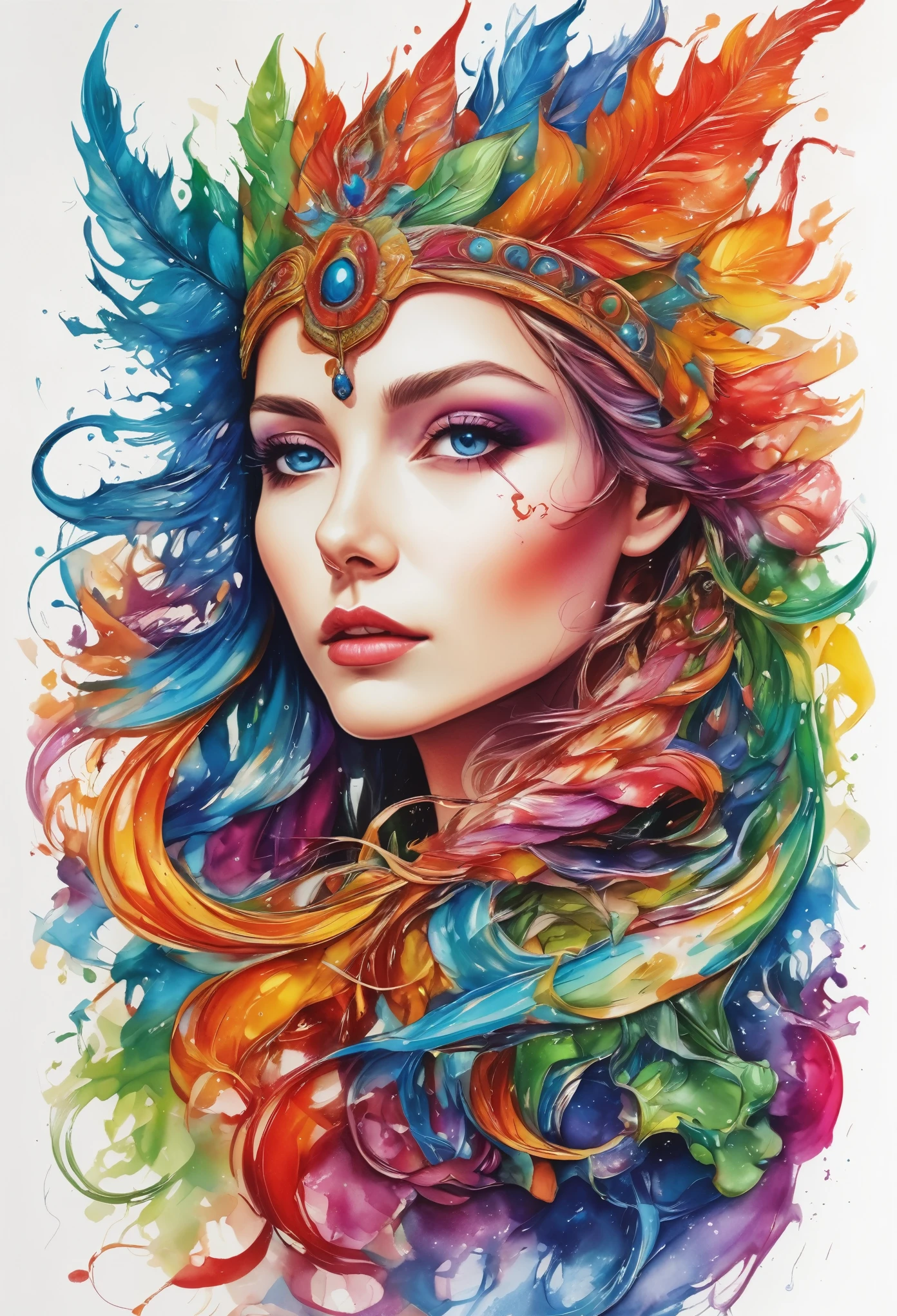 Close up of colorful fantasy sketch imagination art t-shirt (((White background only) (by Karen Griffiths White background only))), Crazy details, Intricate details, Ultra-smooth details, light, Exposure Blending, HDR, Color Saturation, 8K,