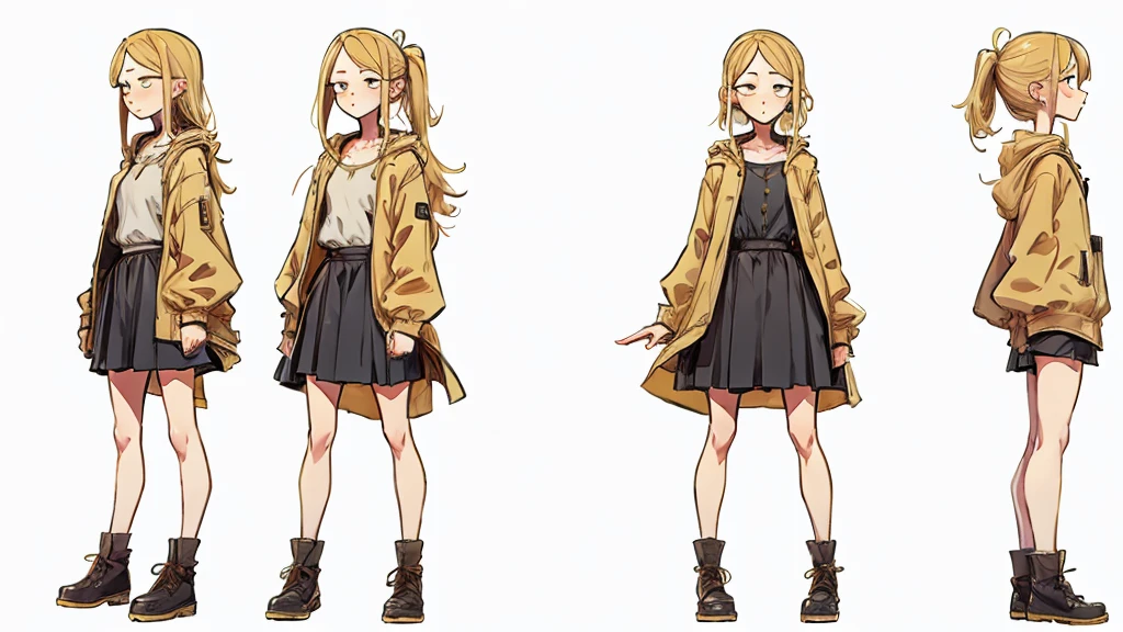 Girl with blonde hair, full length, sideways, frame-by-frame walking animation
