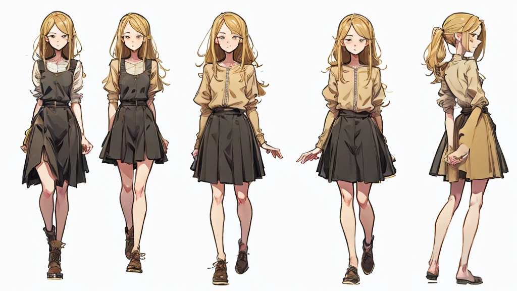 Girl with blonde hair, full length, sideways, frame-by-frame walking animation