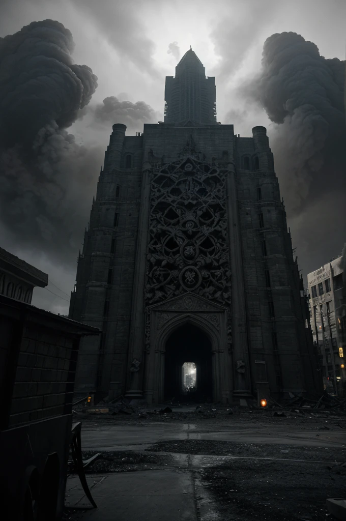 cinematic film, Realistic photograph,

In a horror-themed setting, a massive, oversized eldritch stele, towering 20 storeys high, is covered in bas-relief depicting demonic pain and suffering, along with unholy glyphs. Smoke billows from a blasphemous portal to hell at the stele's base, casting an eerie glow. This colossal structure pierces through a gigantic hole in a major downtown street, surrounded by broken asphalt and rubble. A dust cloud swirls around its base, and cars are scattered around, caught in the chaos.
The scene is set at night, amplifying the dark and spooky atmosphere. The extreme wide-angle lens captures the vastness of the stele, while the hero angle emphasizes its ominous presence. The entire scene is shrouded in a mood of suspense and grimness, with every detail rendered in high detail, enhancing the unsettling and eerie feel of this otherworldly horror.


,shallow depth of field, vignette, highly detailed, high budget, bokeh, cinemascope, moody, epic, gorgeous, film grain, grainy, 