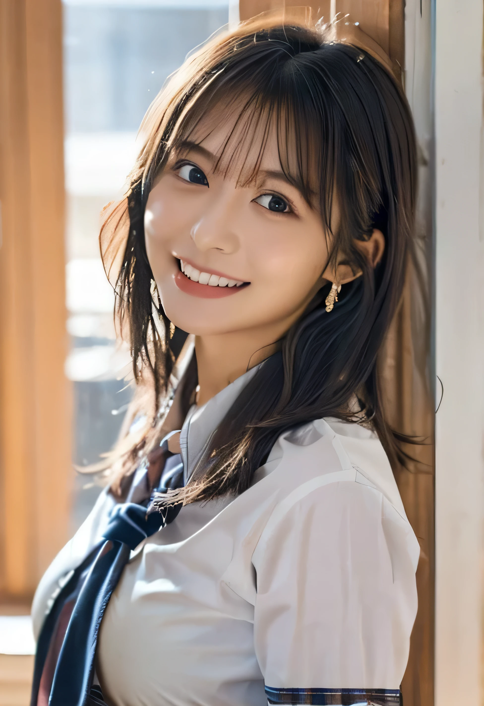 One Girl, Trying to take off your uniform、(Put your hands on the desk and stick your butt out、School classroom、Naturally large breasts that can be seen even through clothes、School white summer shirt、school summer uniform、Beautiful girl, A seductive expression、Delicate girl:1.3), (24-years-old:1.3),（Smiling with teeth showing、Cute smiling eyes、Cute loose perm、（Fluffy hair、Loose perm、Braid only the bangs:1.4）Braid only the bangs、Fluffy hair、Medium Short Hair、Wrapping a leather belt、Wear a checked miniskirt、Round and ample breasts、Curved waist、Photo from the waist up:1.4）
Very beautiful eyes, (School uniforms:1.3), (Very large breasts:0.5), Brown eyes, Parted bangs, Light brown hair,
, A face of ecstasy、(The expression of ecstasy、A face of ecstasy:1.0),
, (masterpiece, Highest quality, Super detailed, Detailed face, 8k)