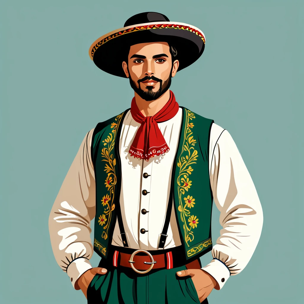 man in portugese folk outfit, vector graphics, strong contours