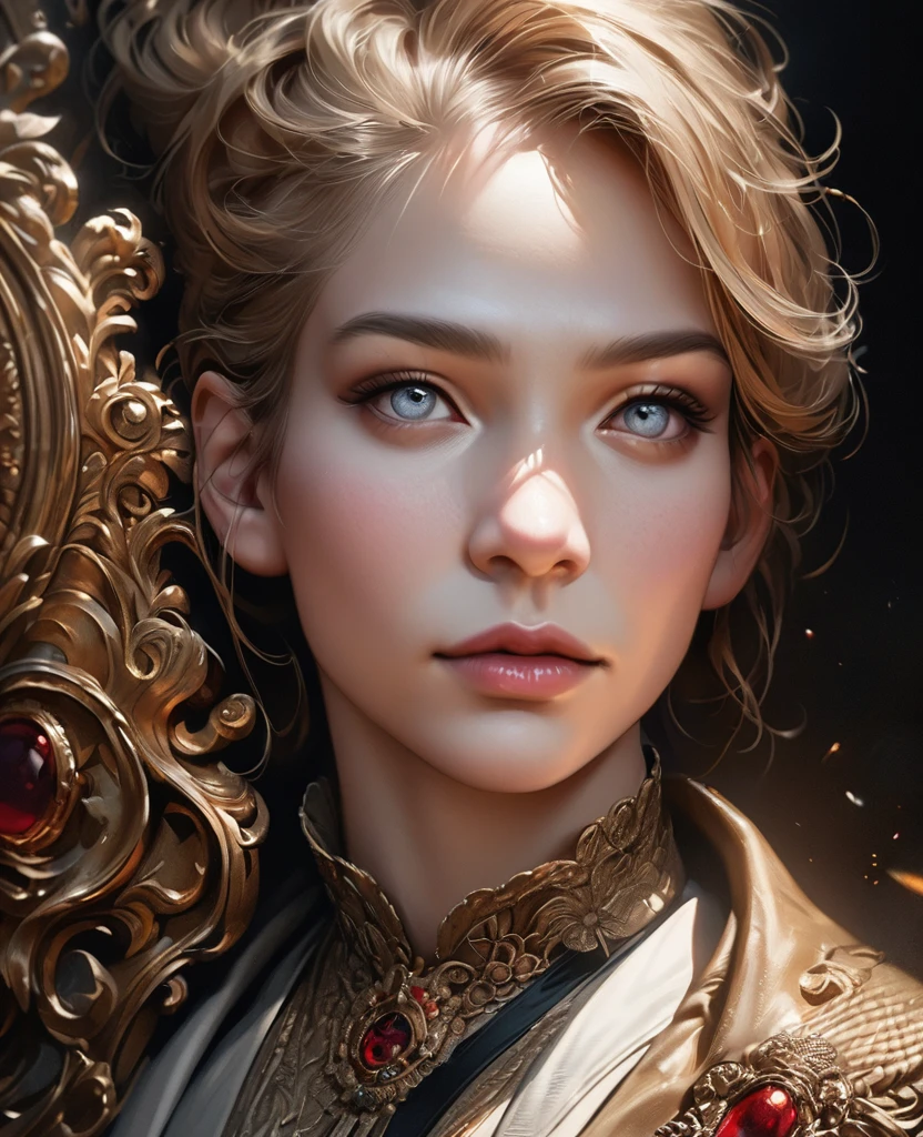 a young man, 17 years old, with faded yellow hair and grey pupil eyes, wearing a royal suit, detailed portrait, highly detailed face, beautiful detailed eyes, beautiful detailed lips, extremely detailed eyes and face, long eyelashes, (best quality,4k,8k,highres,masterpiece:1.2),ultra-detailed,(realistic,photorealistic,photo-realistic:1.37),studio lighting,ultra-fine painting,sharp focus,professionally rendered,vivid colors,dramatic lighting,regal,ornate,intricate details,royal portrait