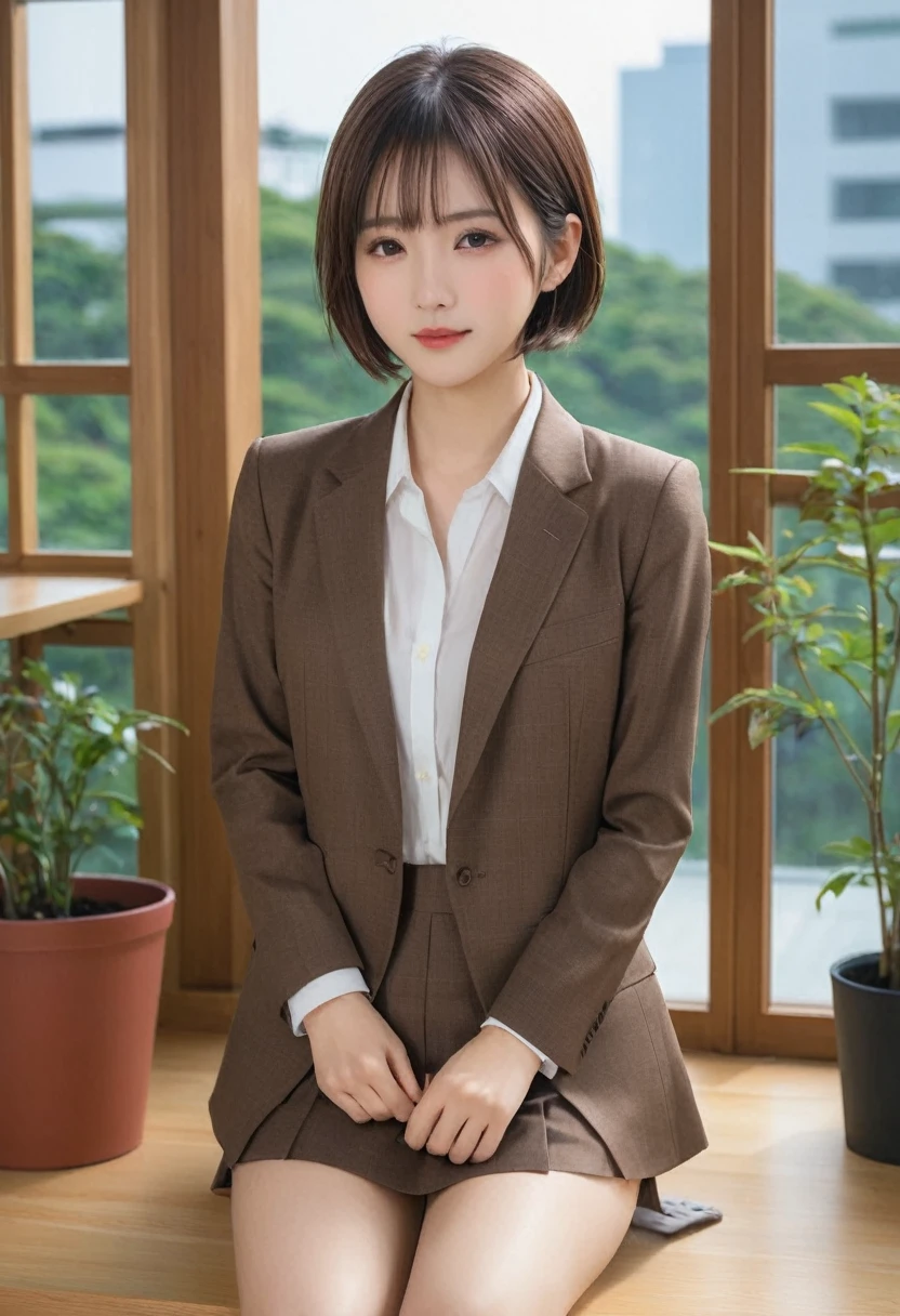Completely naked、8k, RAW Portrait (Japanese women),masterpiece、Photorealistic:1.2、Realistic, Ultra-high resolution, Highest quality, Real Life Photos ,( in the evening :1.1),
((((1 female:1.5))))、Japanese women,((office lady))、((suit:1.6))、 Short Hairstyles,Slender body,Office window、 ((Dark brown eyes:1.2))、(Real skin texture:1.3)、(Immersive atmosphere:1.2、Chiaroscuro:1.2) 、(Look Viewer:1.4)、((Embarrassed look:1.4))、((Red cheeks:1.3))、((From belowの天井:1.35))、(smile:1.2)、((Roll up your skirt yourself))、((From below:1.45))、((Crotch close-up:1.62))、((Spread your legs out to the side:1.4))、
