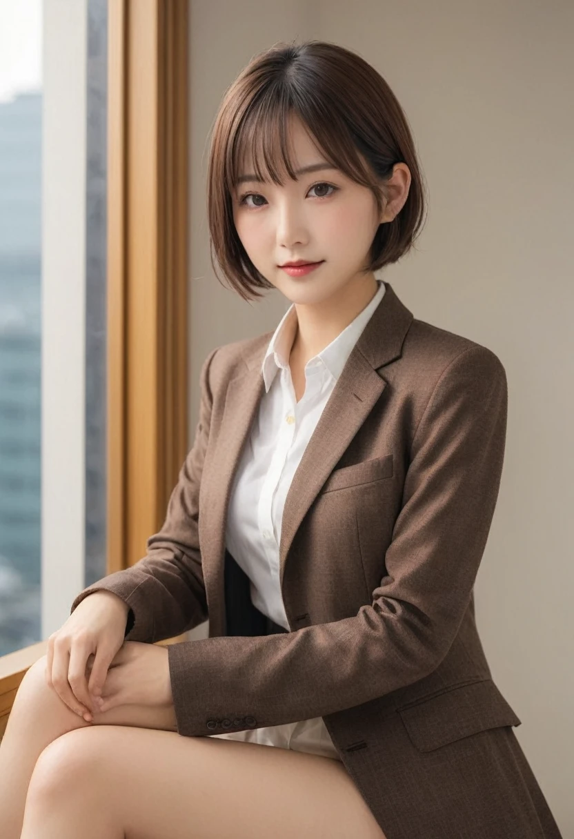 Completely naked、8k, RAW Portrait (Japanese women),masterpiece、Photorealistic:1.2、Realistic, Ultra-high resolution, Highest quality, Real Life Photos ,( in the evening :1.1),
((((1 female:1.5))))、Japanese women,((office lady))、((suit:1.6))、 Short Hairstyles,Slender body,Office window、 ((Dark brown eyes:1.2))、(Real skin texture:1.3)、(Immersive atmosphere:1.2、Chiaroscuro:1.2) 、(Look Viewer:1.4)、((Embarrassed look:1.4))、((Red cheeks:1.3))、((From belowの天井:1.35))、(smile:1.2)、((Roll up your skirt yourself))、((From below:1.45))、((Crotch close-up:1.62))、((Spread your legs out to the side:1.4))、