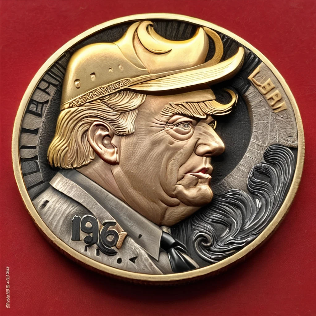 a photo of Donald Trump carving cnl gold coins, CNL Lighting, CNL Texture, high resolution, comely, highest quallity, work of art, highy detailed