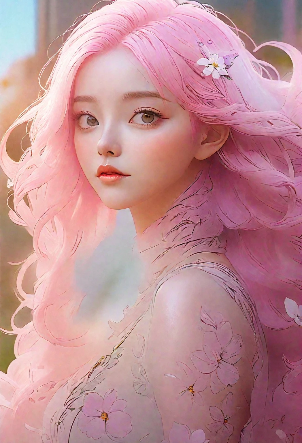 a close up of a woman with pink hair and flowers on her head, cute detailed digital art, beautiful digital artwork, 8k high quality detailed art, 4k highly detailed digital art, gorgeous digital painting, beautiful digital illustration, gorgeous digital art, beautiful digital art, beautiful digital painting, detailed digital anime art, beautiful character painting, beautiful fantasy art portrait