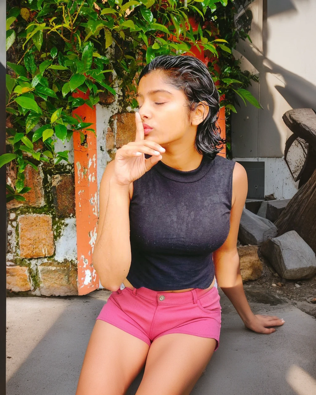showing navel ,pink shorts