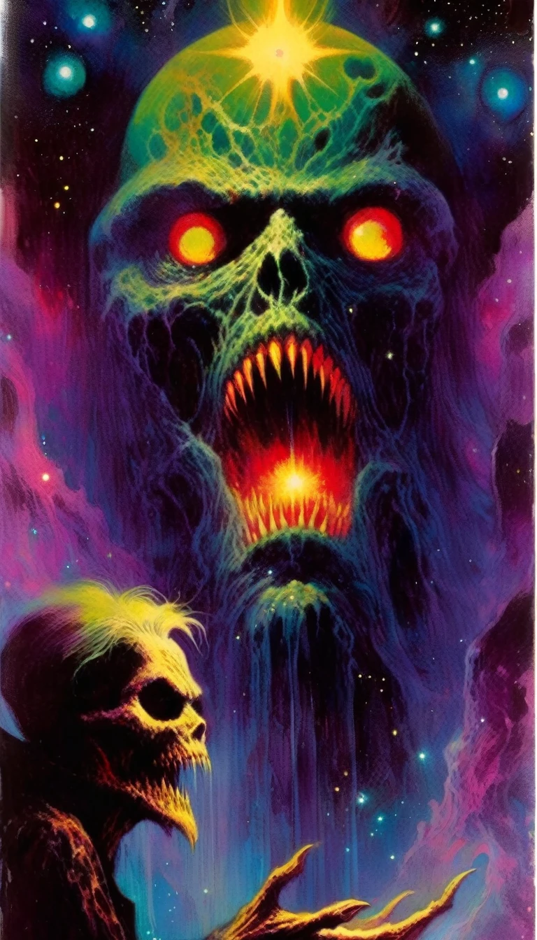 evil incarnate, cosmic horror, tarot card style,(art inspired by Bill Sienkiewicz). oil painting)
