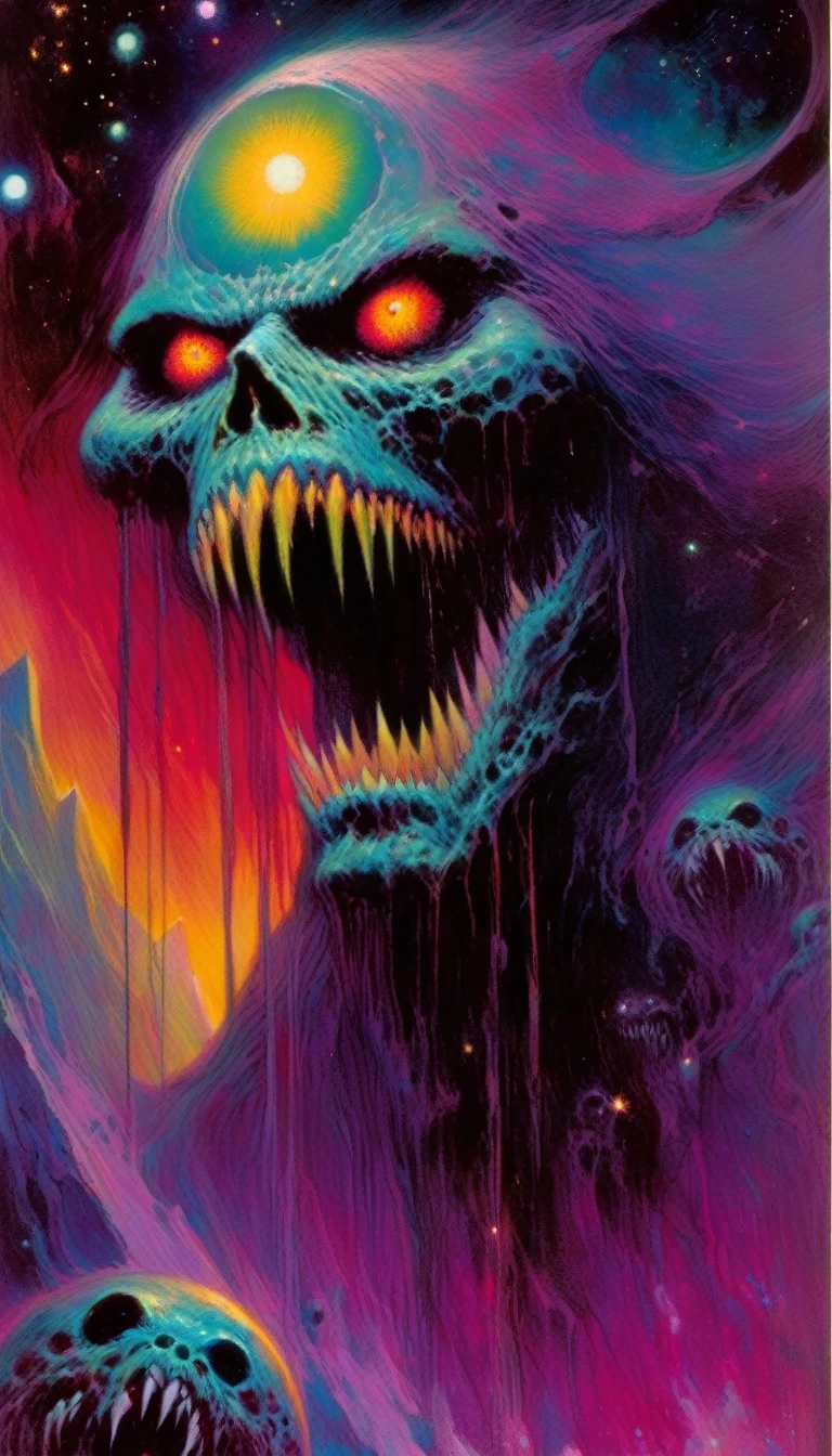 evil incarnate, cosmic horror, tarot card style,(art inspired by Bill Sienkiewicz). oil painting)