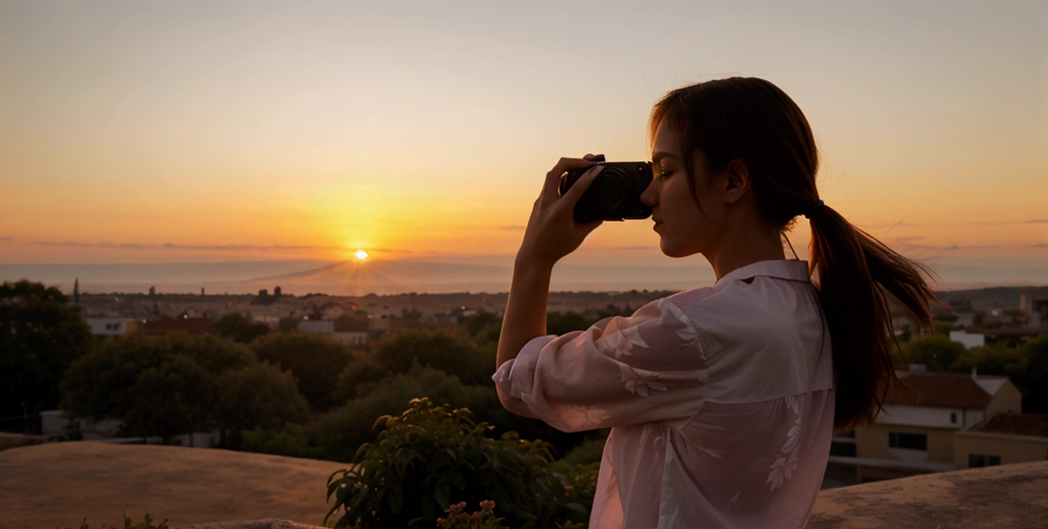 20 year old women taking picture at sunrise