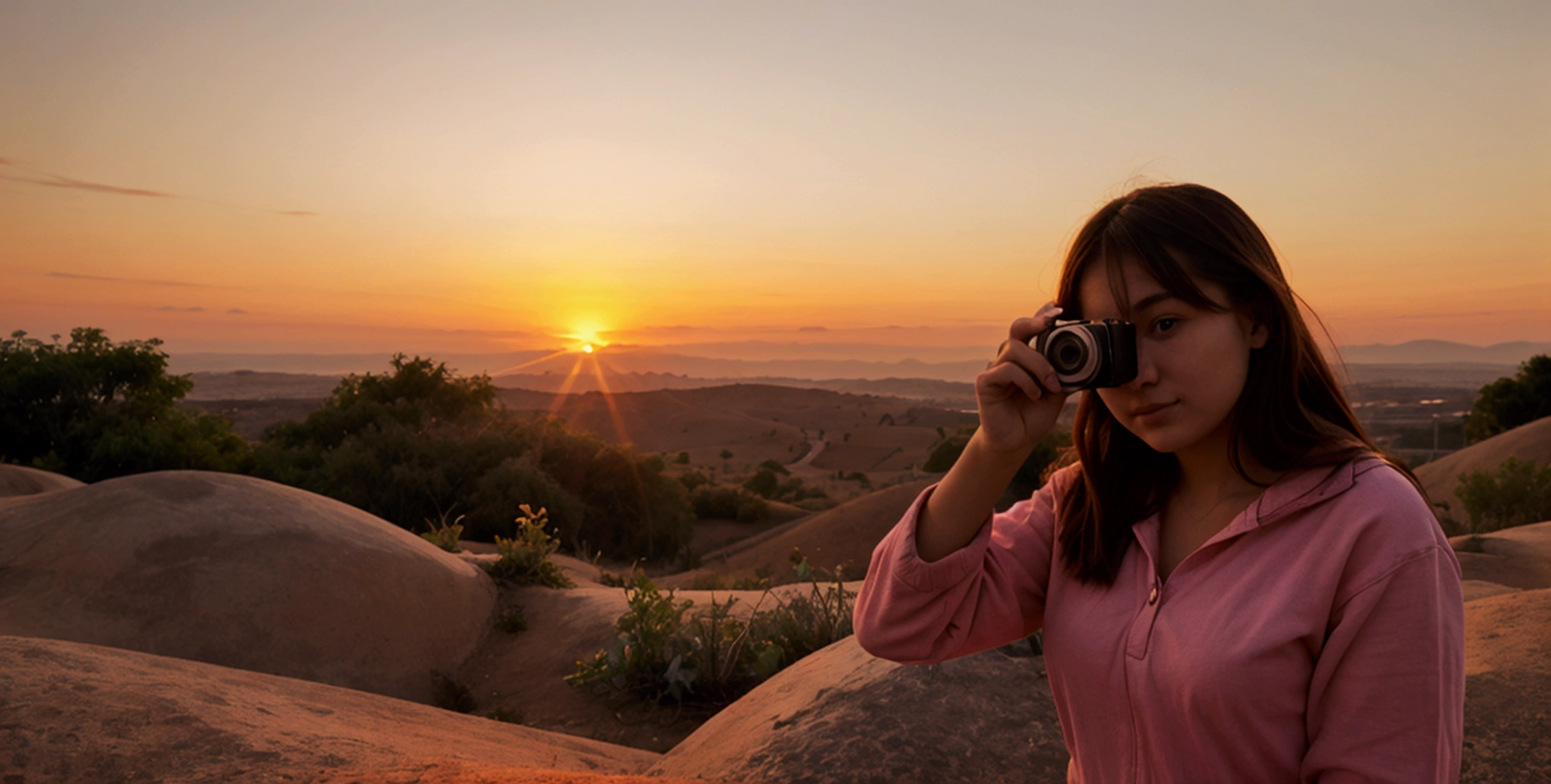 20 year old women taking picture at sunrise 