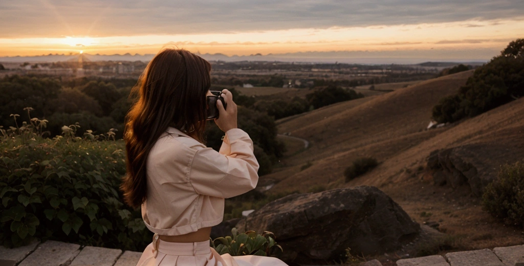 20 year old women taking picture at sunrise 