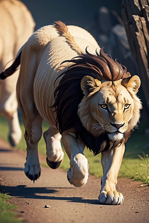lamb runs away from the lion