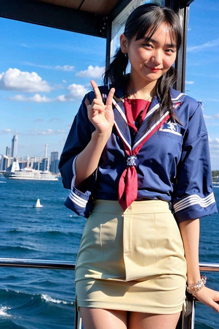 (Highest quality、High resolution、8k、masterpiece:1.55、Film Grain)、Japanese women、A woman with a cute upward gaze、The sky darkens、The sun goes down、The sky turns red、Tight clothing that shows your body lines、The collar of his shirt is obscenely open、Open shirt and kyscrapers seen across the sea、Manhattan mysland is visible offshore、Woman on a sightseeing boat、The sun shines on her、No underwear、Light brown hair、Light brown hair、The sky was dyed red、There are cloudyt's cute、Her huge breasts are obvious even when she&#39;s wearing clothes.、Lens flare、((Cowgirl Shot))、((Full body close up shot、Big Breasts:1.22))、Highly detailed photos、Very beautiful and ideal、Big Breasts、Super no makeup、(8k、RAW Photos、Highest quality、masterpiece:1.2)、(Realistic、Realistic)、1 girl、((Big Breastsショートヘア、Looking into the camera:1.4))、Hair blowing in the wind
