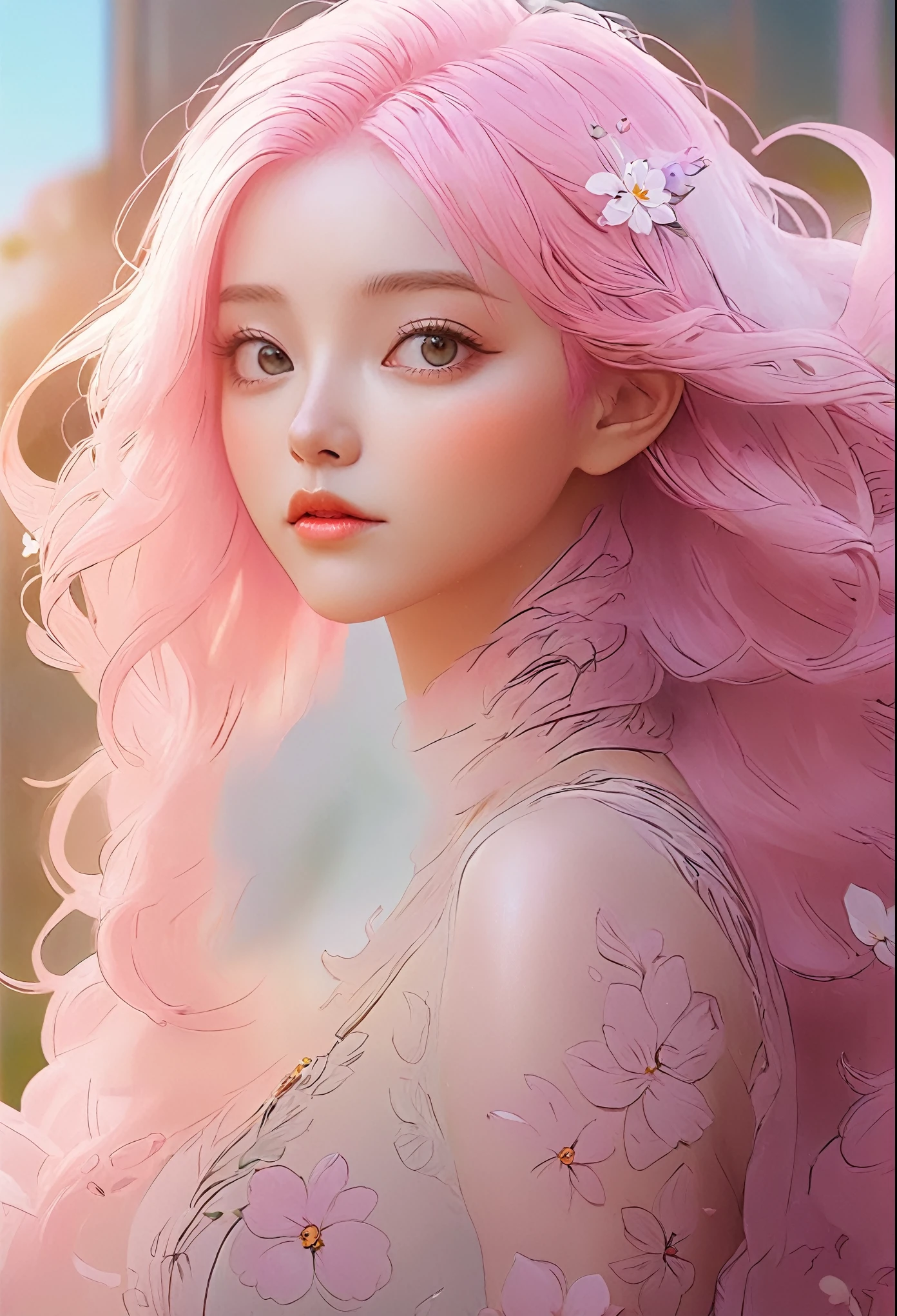 a close up of a woman with pink hair and flowers on her head, cute detailed digital art, beautiful digital artwork, 8k high quality detailed art, 4k highly detailed digital art, gorgeous digital painting, beautiful digital illustration, gorgeous digital art, beautiful digital art, beautiful digital painting, detailed digital anime art, beautiful character painting, beautiful fantasy art portrait