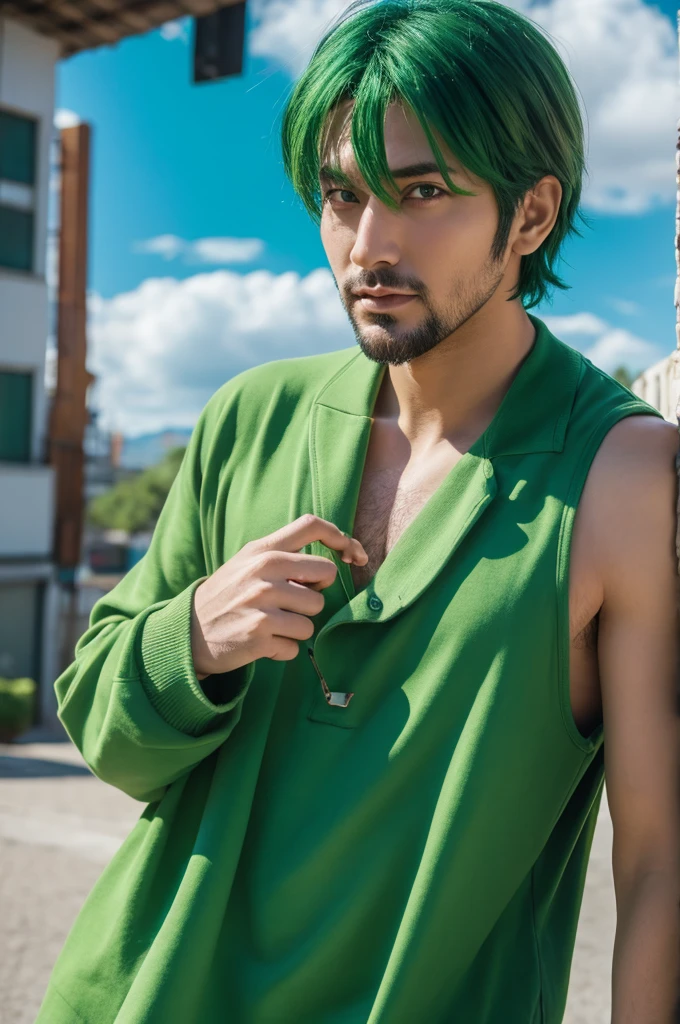 green haired man