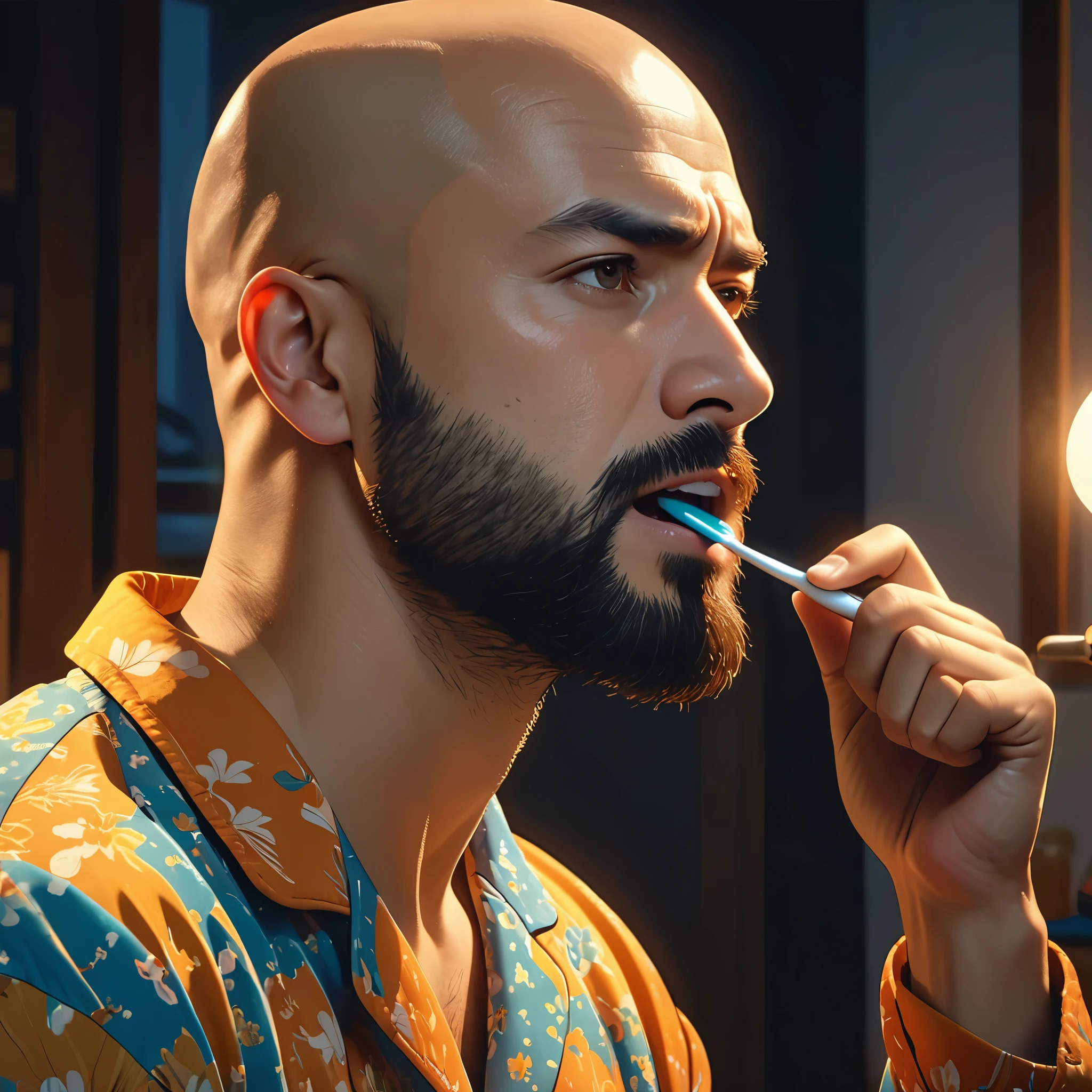 drawing of a man sleeping with a content expression next to his wife, extremely detailed faces, subject is bald with a beard, ultra-detailed, (best quality,4k,8k,highres,masterpiece:1.2), HDR, UHD, studio lighting, vivid colors, warm color tones
