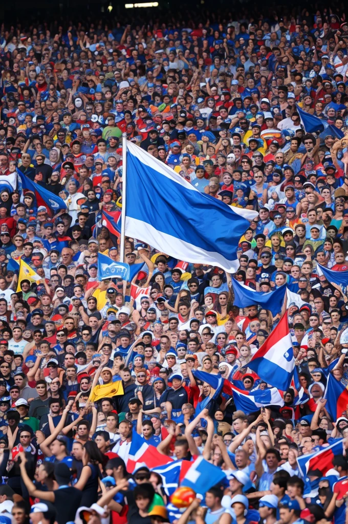 Football stadium full of people with FDC flag