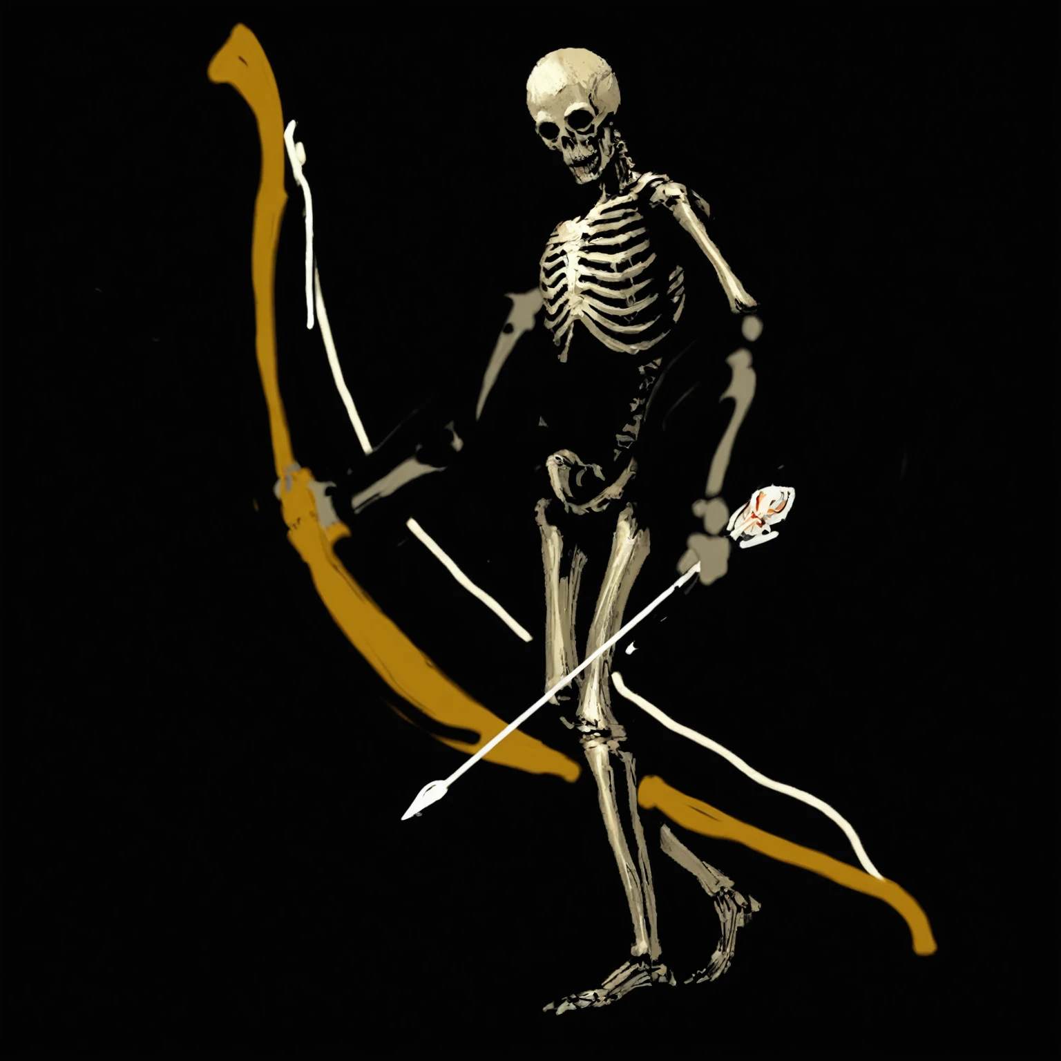 skeleton with bow and arrow in hand, skeleton warrior, Sickle design, skeleton, skeleton, ( ( ( skeleton ) ) ), thin skeleton, OTL Archer, strict, Sickle, The other is a skeleton., wielding Sickle, strict reaper, skeleton climbing, man with Sickle, Bonnie, the strict reaper, reminded me of the strict reaper