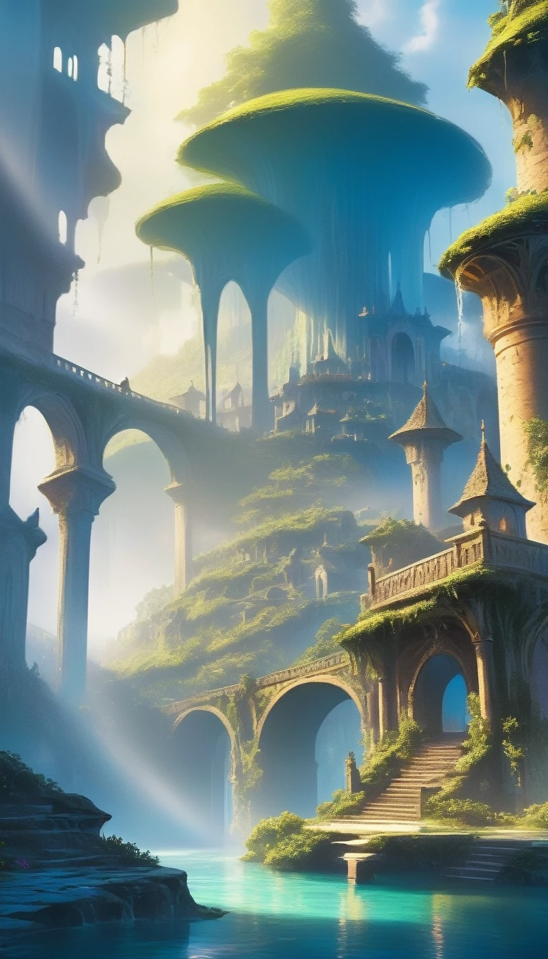 masterpiece, Labyrinth, medieval,stone buildings,moss,overgrown,towers,kLabyrinth,smoke,fires,chimney, <lora:kLabyrinth:1>