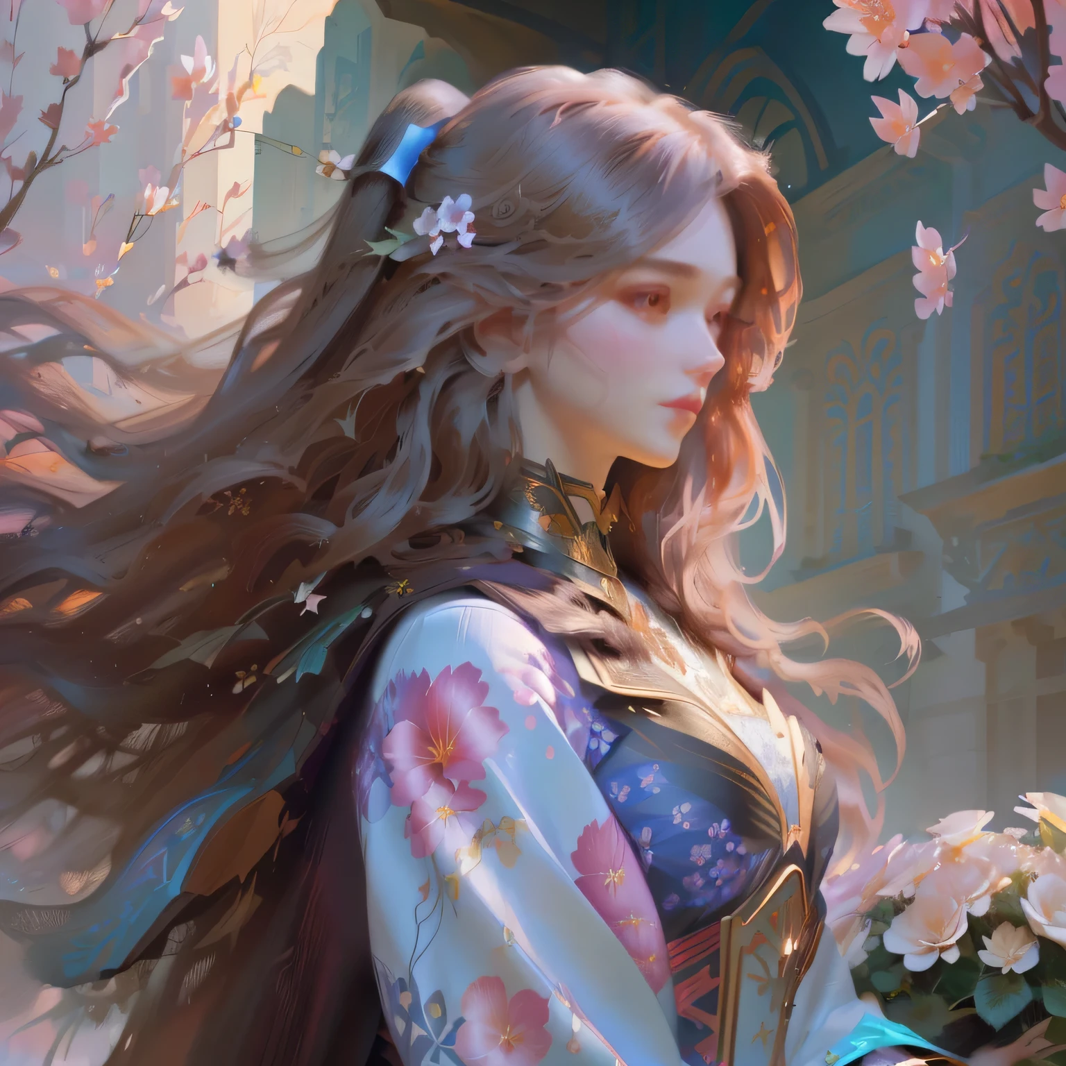 a woman with long hair standing in front of a bush of flowers, beautiful digital artwork, beautiful digital illustration, ig model | artgerm, artgerm. anime illustration, beautiful character painting, ross tran 8 k, beautiful digital painting, fantasy art style, deviantart artstation cgscosiety, style artgerm, beautiful digital art, gorgeous digital painting