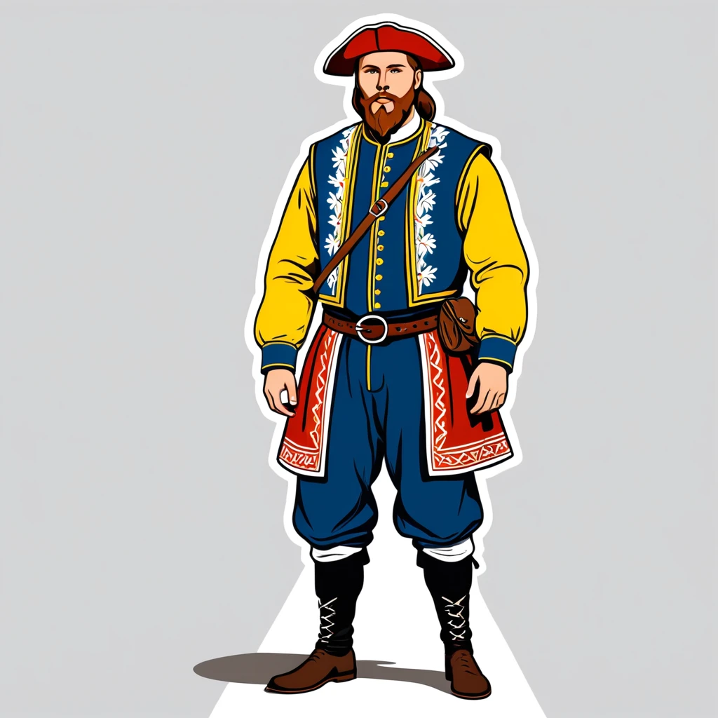 man in sweden folk outfit, vector graphics, strong contours