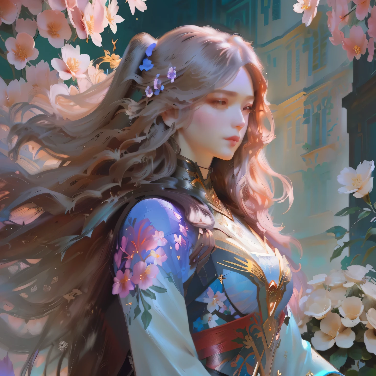 a woman with long hair standing in front of a bush of flowers, beautiful digital artwork, beautiful digital illustration, ig model | artgerm, artgerm. anime illustration, beautiful character painting, ross tran 8 k, beautiful digital painting, fantasy art style, deviantart artstation cgscosiety, style artgerm, beautiful digital art, gorgeous digital painting