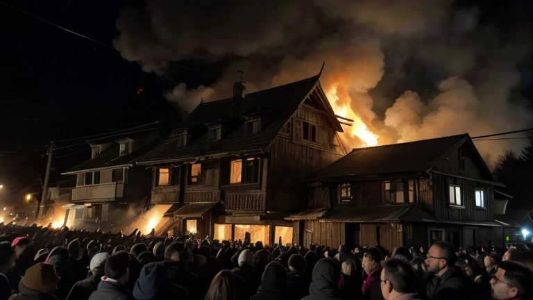 In the middle of a chaotic street, a wooden house surrenders to the flames. O fogo, implacable, devoured the roof and licked the windows, sending columns of black smoke into the night sky. The crackling of the flames mixed with the wail of sirens and the buzz of the crowd watching., astonished, at Dante's dinner. From the fire truck burst a yellow knight. Protected by armor and mask, he wielded his hose like a spear, ready to face the fire dragon. The water jet, what ray of hope, cut through the darkness, fighting the flames with controlled fury. The heat was intense, suffocating. Sweat ran down the firefighter's face, but your eyes, firm and resolute, fixed on the enemy. With each movement, with each pulse of water, he fought to save the house, to protect the life that might be inside. The battle was hard, but the firefighter's bravery did not fade. With every drop of water, hope was rekindled. The flames, once indomitable, started to give in, to withdraw. The smoke dissipated, gradually revealing the structure of the house, still standing, but marked by the fury of fire. exhausted, but victorious, the fireman lowered the hose. The crowd erupted in applause, celebrating heroic conquest. The yellow knight, symbol of bravery and compassion, returned to his truck, ready to face the next challenge the fire could bring. The night returned to its calm, but the memory of the fight remained. At home, dolorida, but save, It was a reminder of the devastating power of fire and the unwavering strength of those dedicated to fighting it.. The firefighter throws a jet of water at the flames
