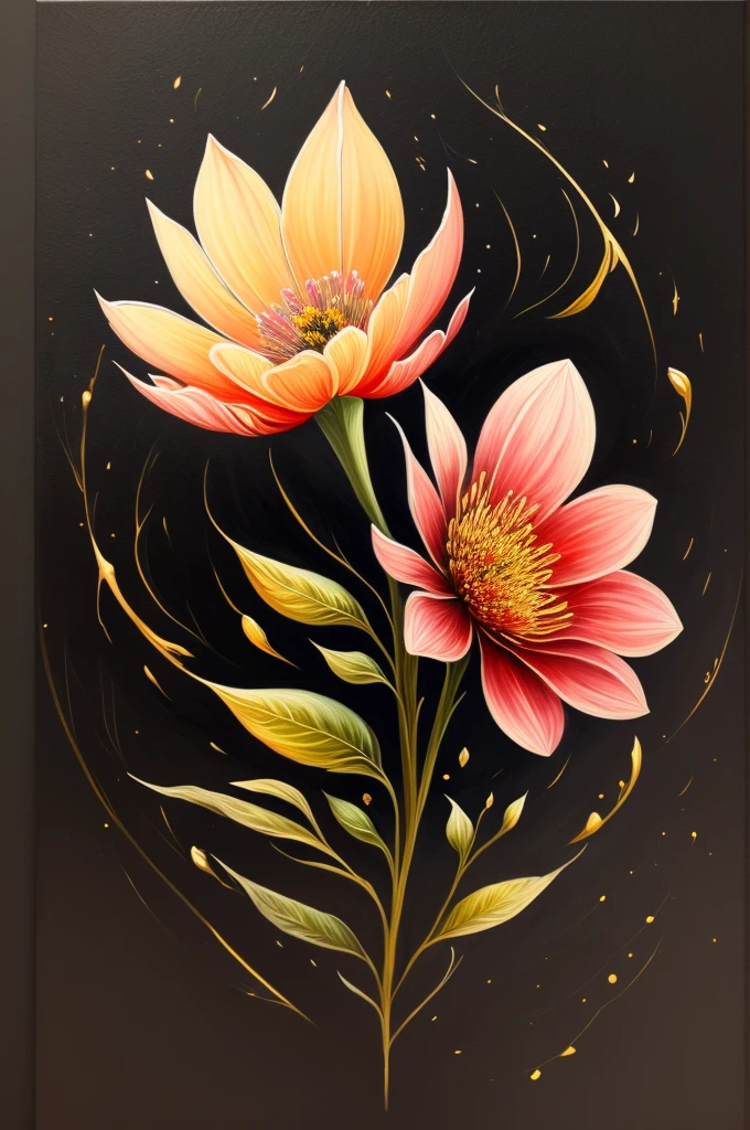 a painting of a colorful flower on a black background,, breathtaking rendering, within a radiant connection, inspired by Kinuko Y. artistry,, magic elements, flower icon, whoa, It's beautiful, casting a multicolored spell, brilliant flash, piscar matic