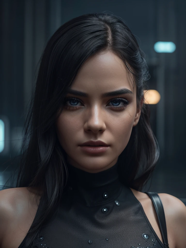 1girl, solo, looking at distance, wide, sad, black dress, reaching hand to sky, cyberpunk setting, detailed facial features, beautiful detailed eyes, beautiful detailed lips, extremely detailed face, long eyelashes, dramatic lighting, cinematic, moody, neon colors, rain, dystopian, futuristic, (best quality,4k,8k,highres,masterpiece:1.2),ultra-detailed,(realistic,photorealistic,photo-realistic:1.37)